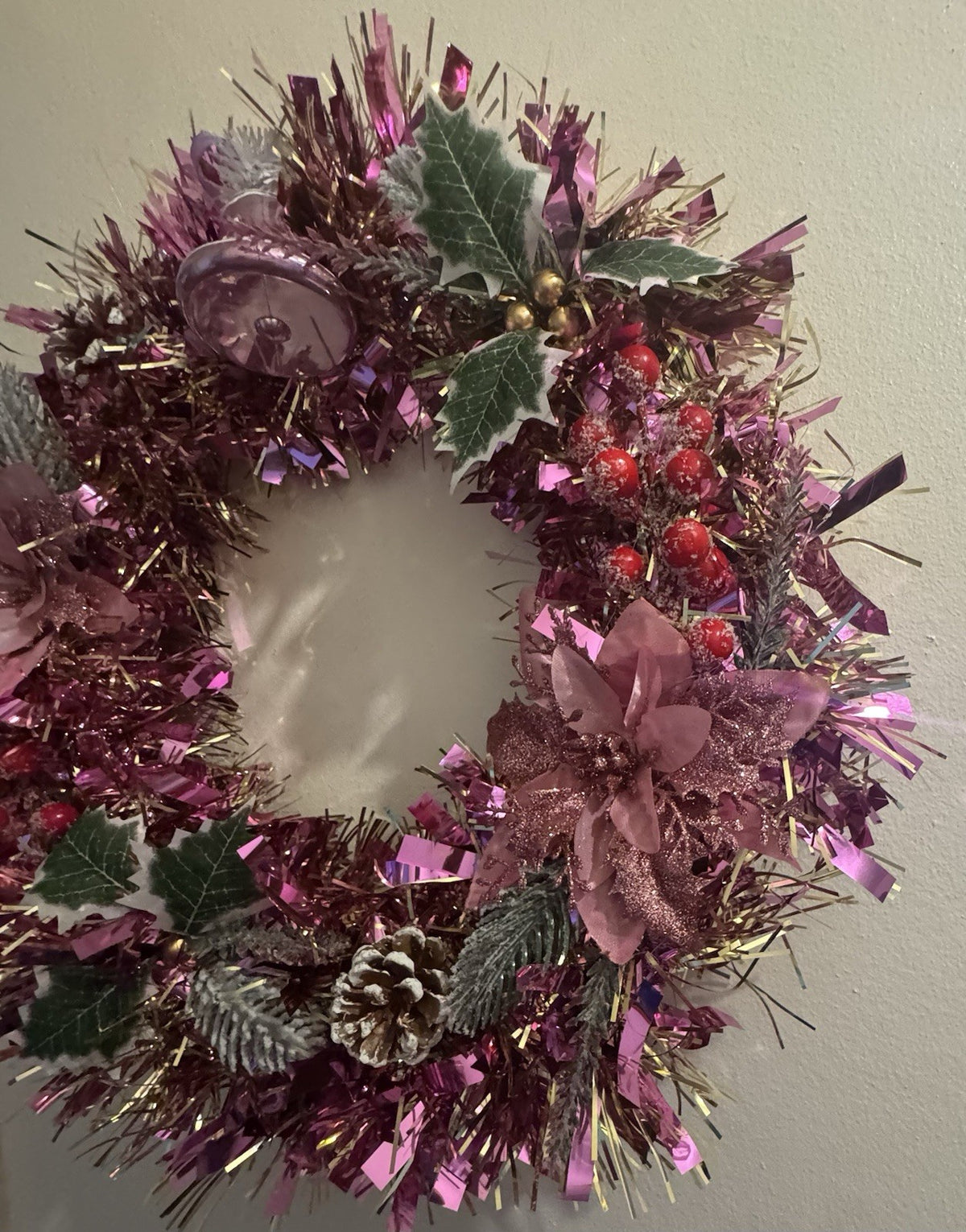 Christmas Wreath Pink with Lights for Front Door Christmas Decoration Wreath UK