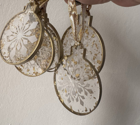 6 Pieces Flat Bauble Christmas Tree Decoration Ornaments Resin Baubles Hanging
