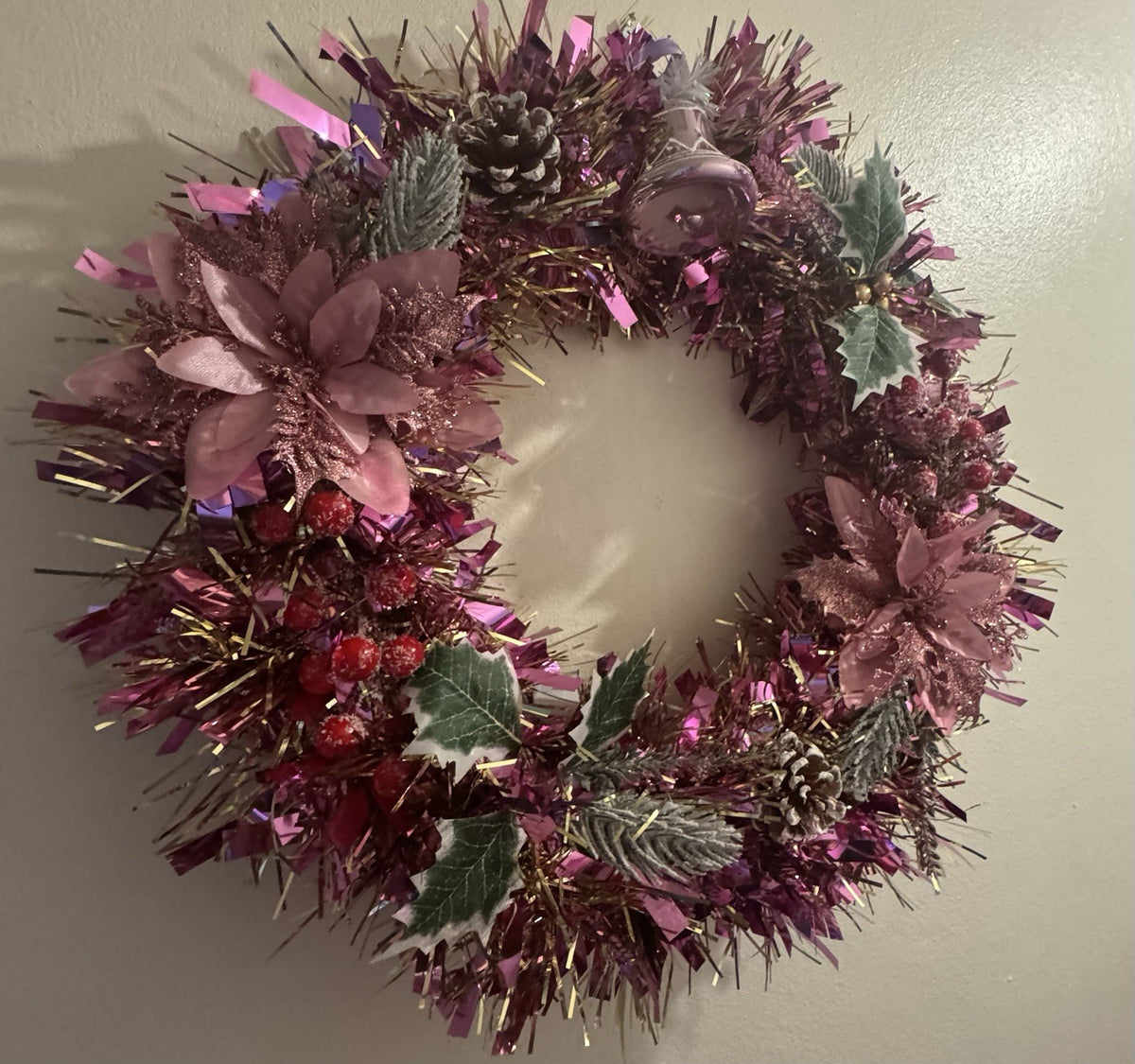 Christmas Wreath Pink with Lights for Front Door Christmas Decoration Wreath UK