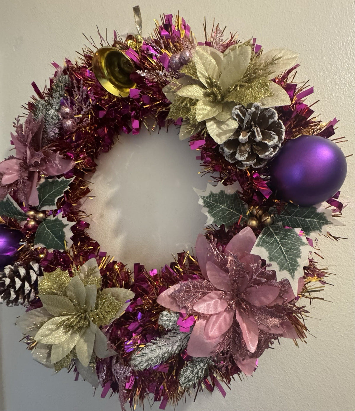 Christmas Wreath Purple and Gold with Lights for Front Door Christmas Wreath UK
