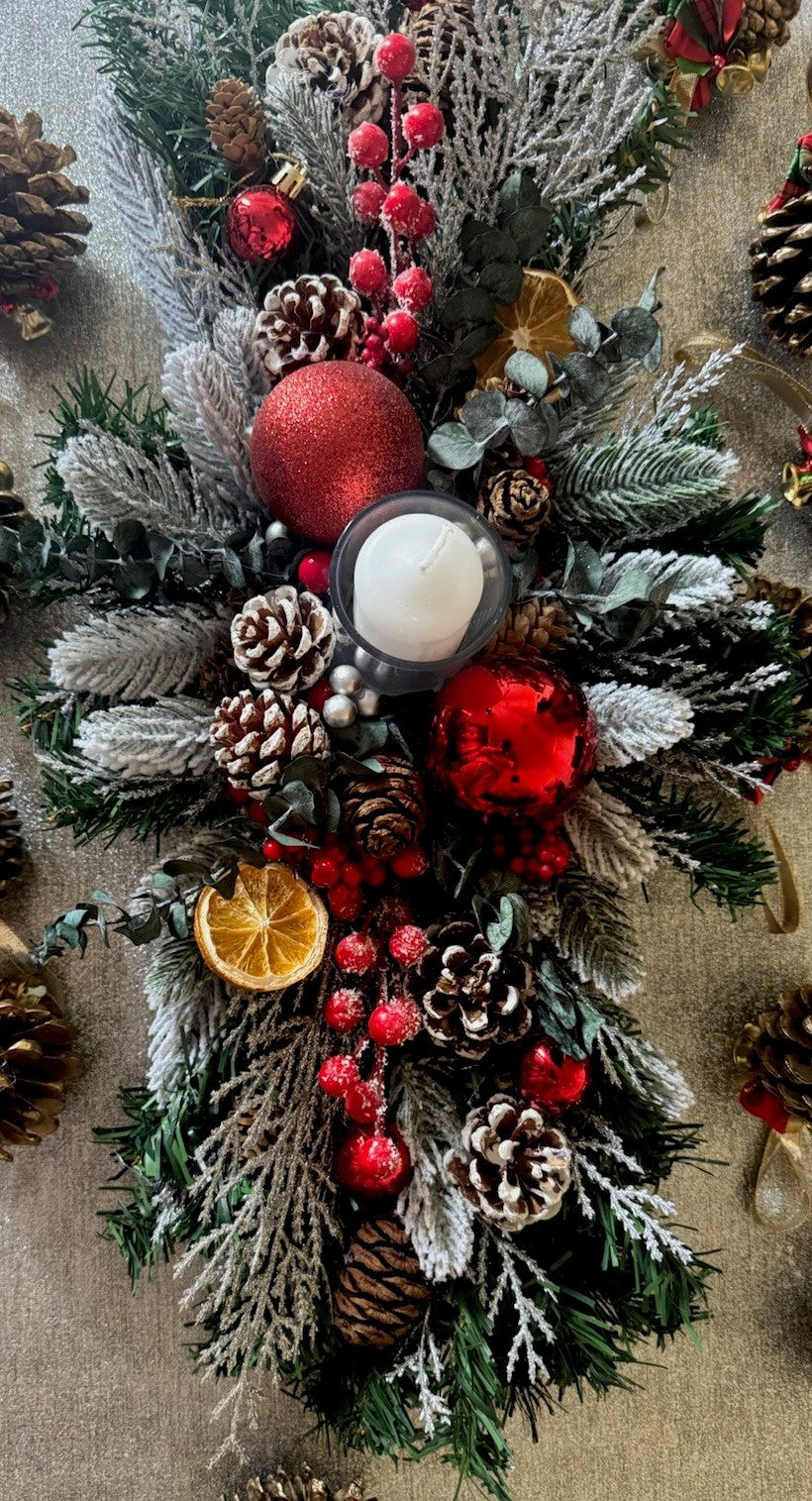 Christmas Candle Centrepiece Table Decoration With Dried Eucalyptus Pine Cone Uk