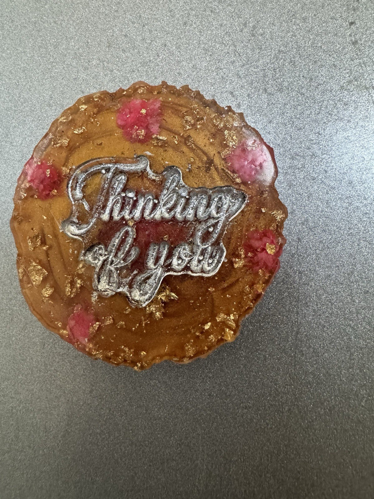 Magnet Fridge “Thinking Of You” Handmade Resin Flowers Dry