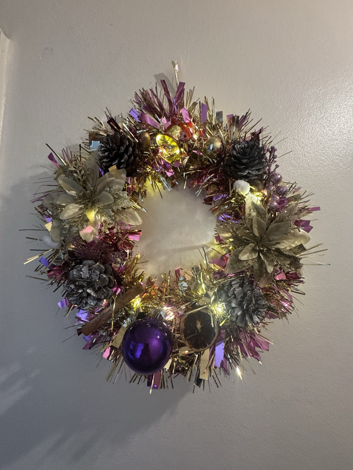 Christmas Wreath Pink and Gold with Lights Christmas Decoration Xmas Wreath