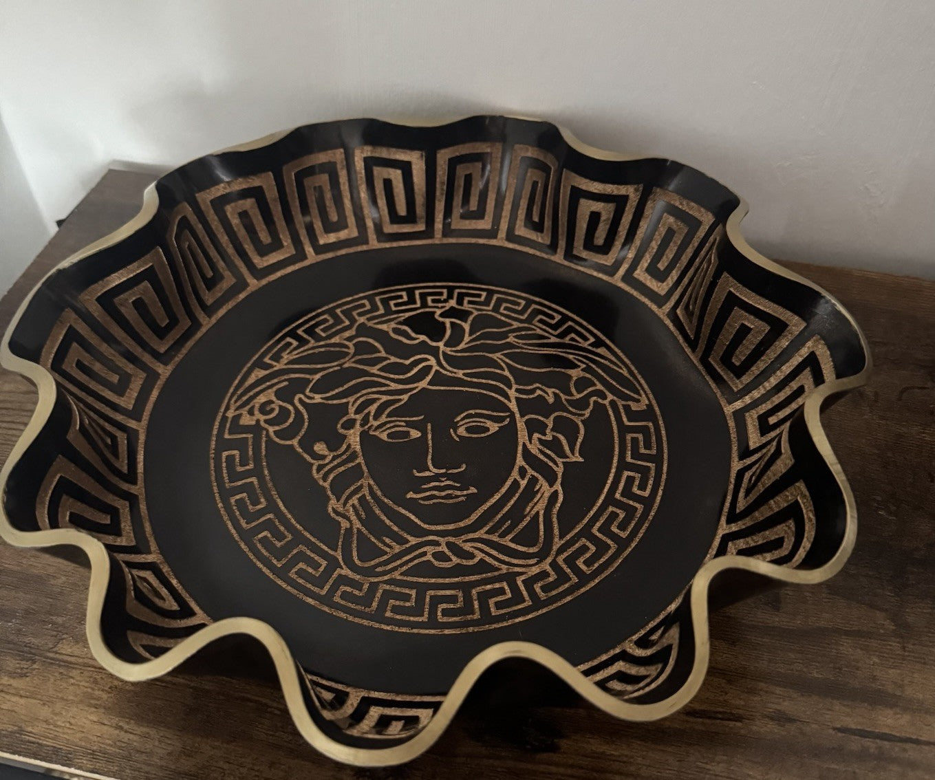 Fruit Bowl Medusa Greek Key Black With Gold