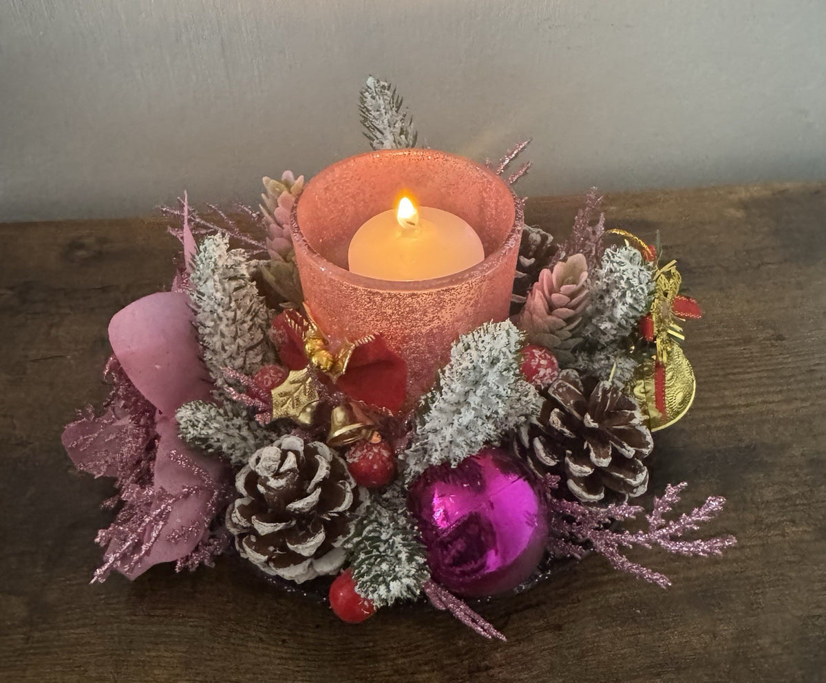 Handmade Pink Christmas Candle Centrepiece Festive Table Decoration Home Decor