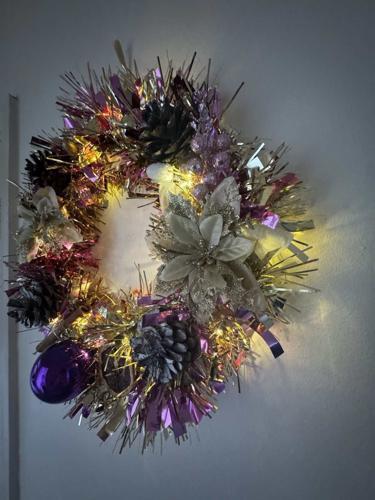 Christmas Wreath Pink and Gold with Lights Christmas Decoration Xmas Wreath
