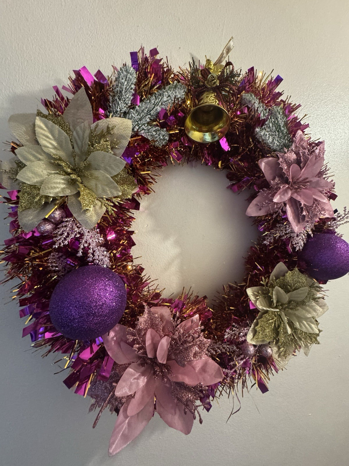 Christmas Wreath Purple and Gold with Lights for Front Door Christmas Wreath UK
