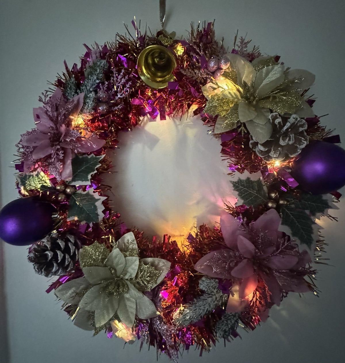 Christmas Wreath Purple and Gold with Lights for Front Door Christmas Wreath UK