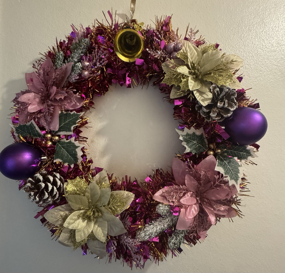 Christmas Wreath Purple and Gold with Lights for Front Door Christmas Wreath UK