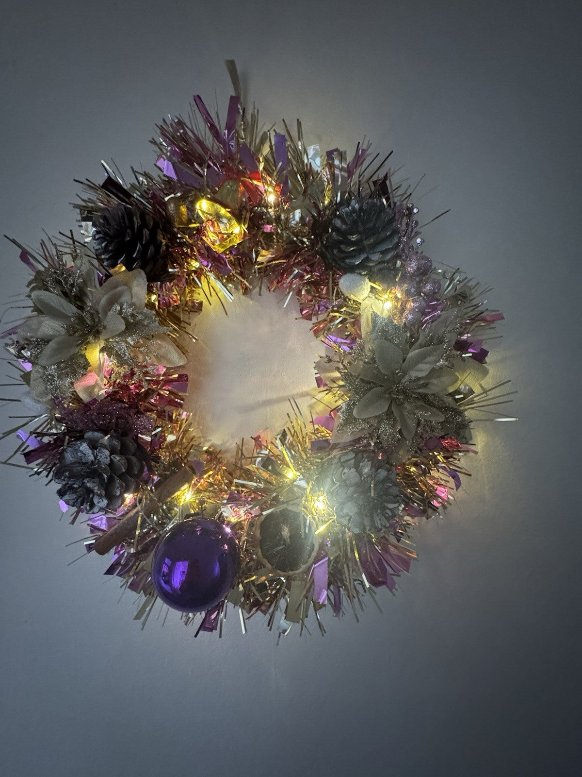Christmas Wreath Pink and Gold with Lights Christmas Decoration Xmas Wreath