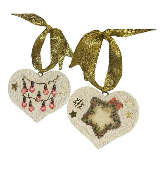 Christmas Heart Shaped Acrylic Festive Traditional Xmas Tree Decoration 5 pieces