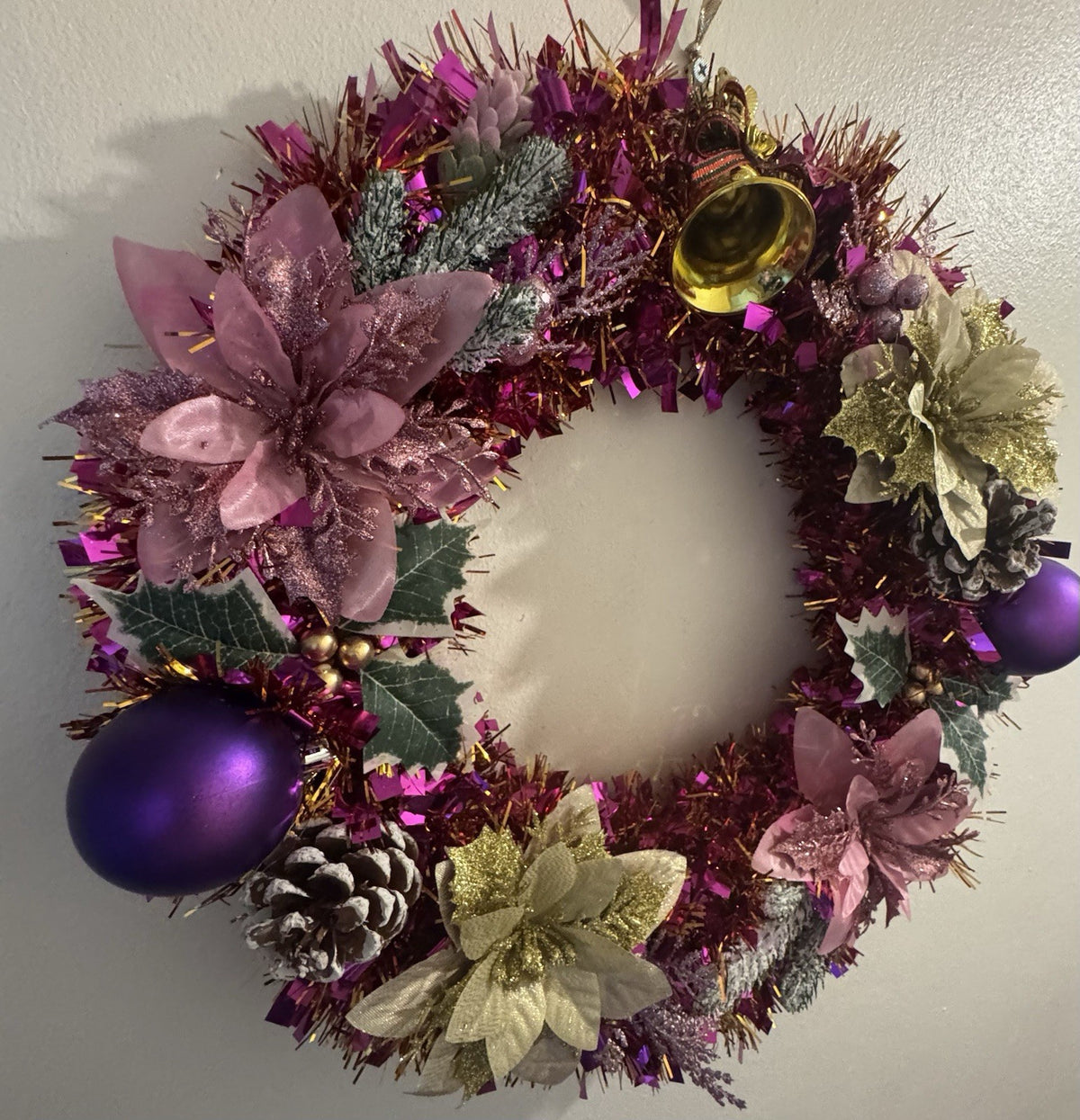 Christmas Wreath Purple and Gold with Lights for Front Door Christmas Wreath UK