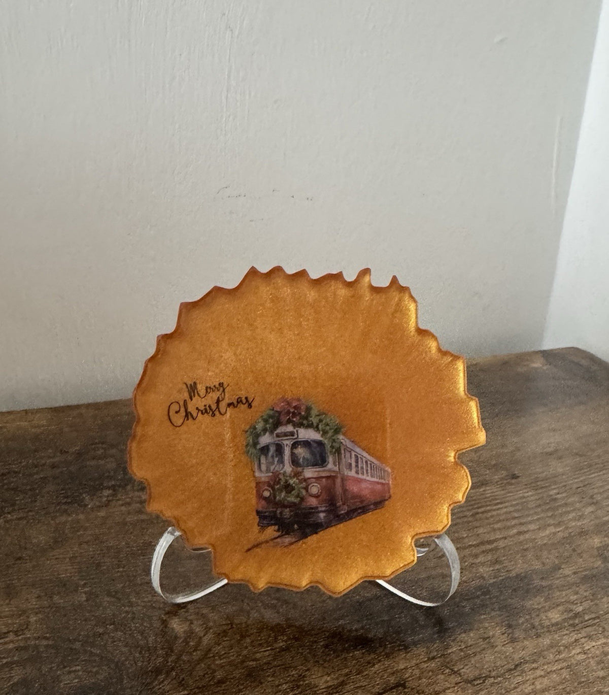 Handmade Resin Christmas Coaster with Stand – Festive Home Decor Gift