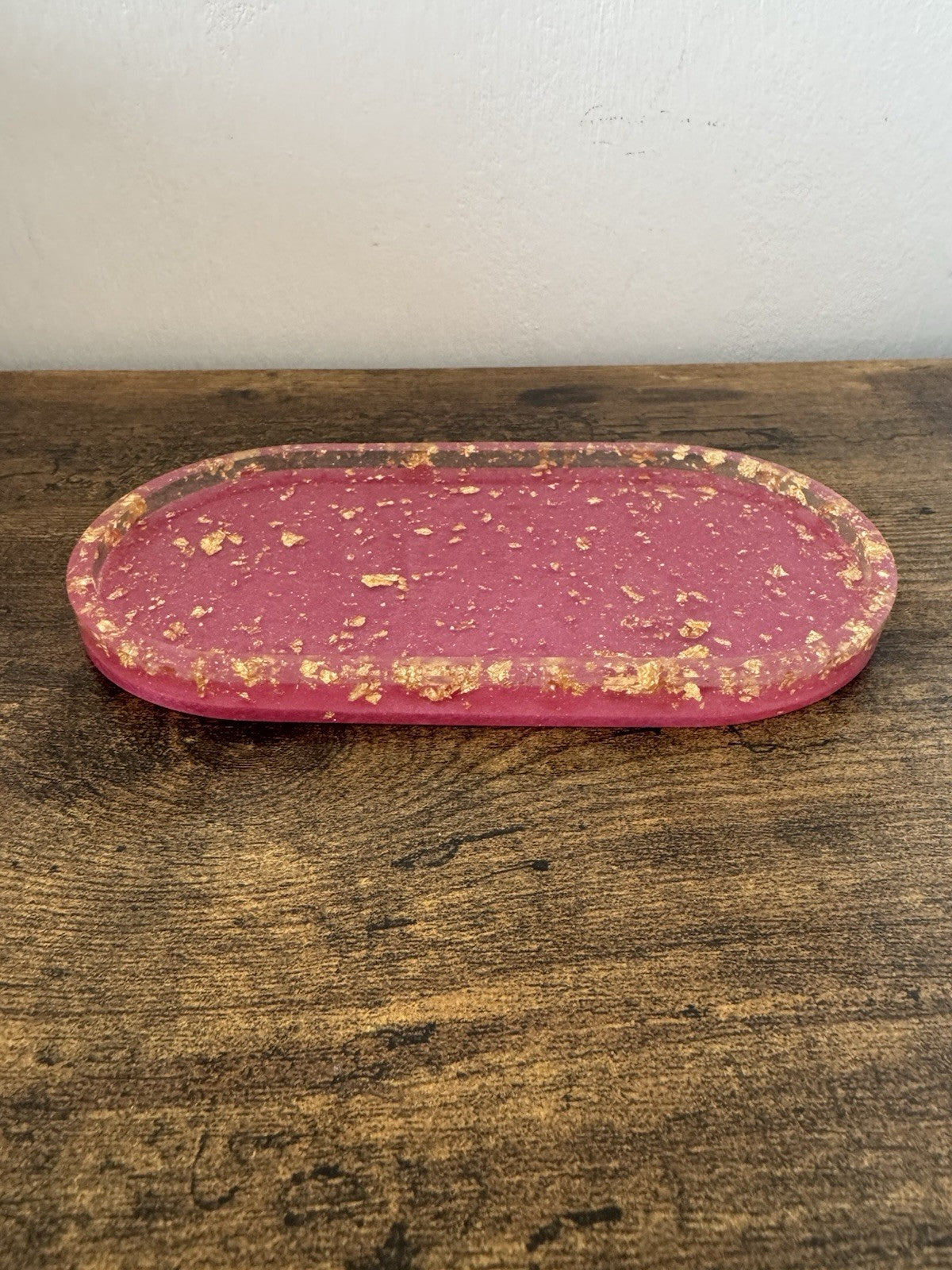 Resin Handmade Pink with Gold Foil Trinket Tray Trinket Dish Jewellery Dish