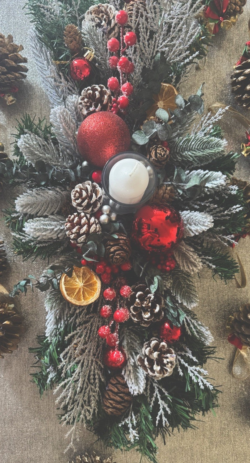Christmas Candle Centrepiece Table Decoration With Dried Eucalyptus Pine Cone Uk