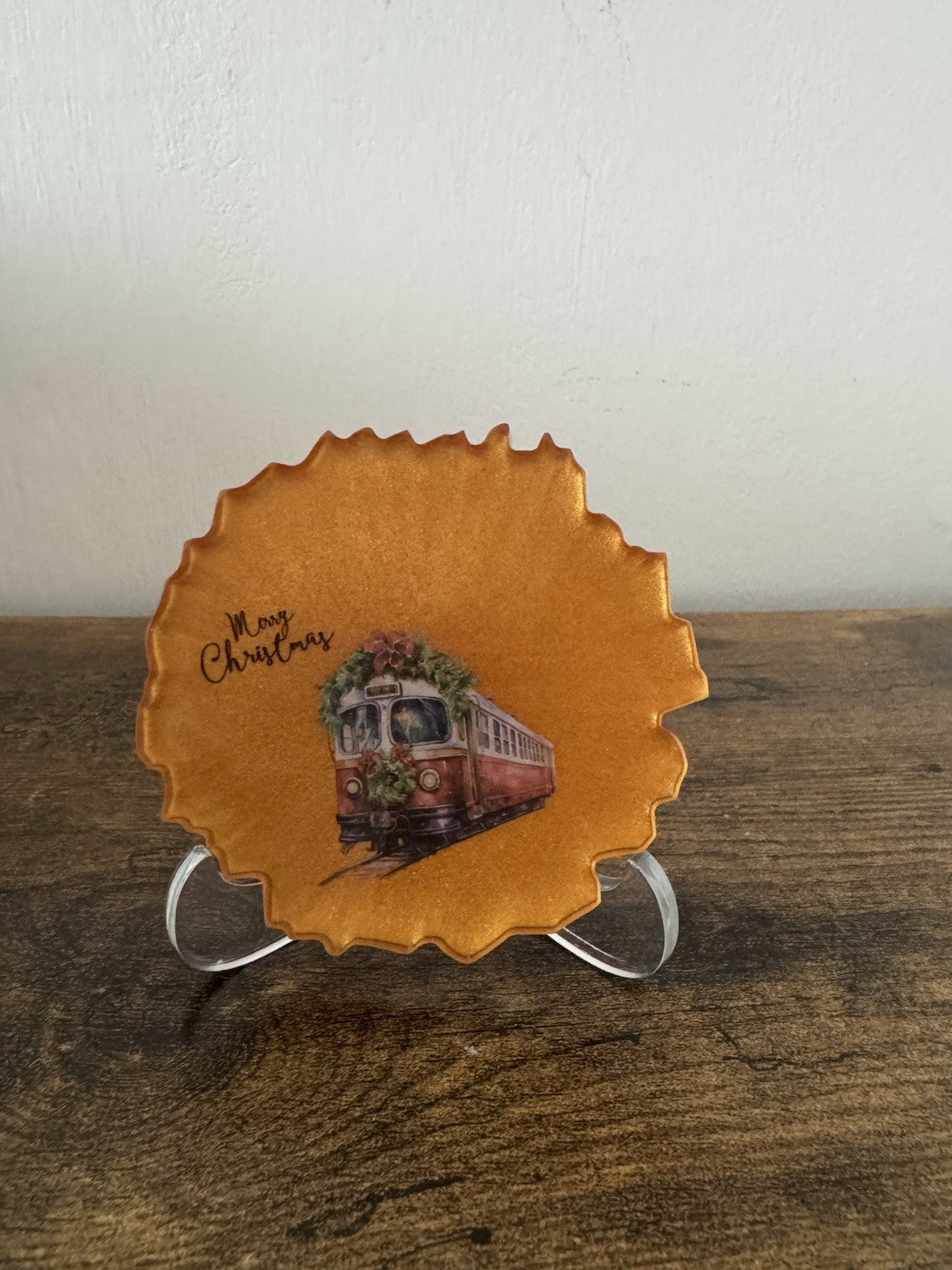 Handmade Resin Christmas Coaster with Stand – Festive Home Decor Gift