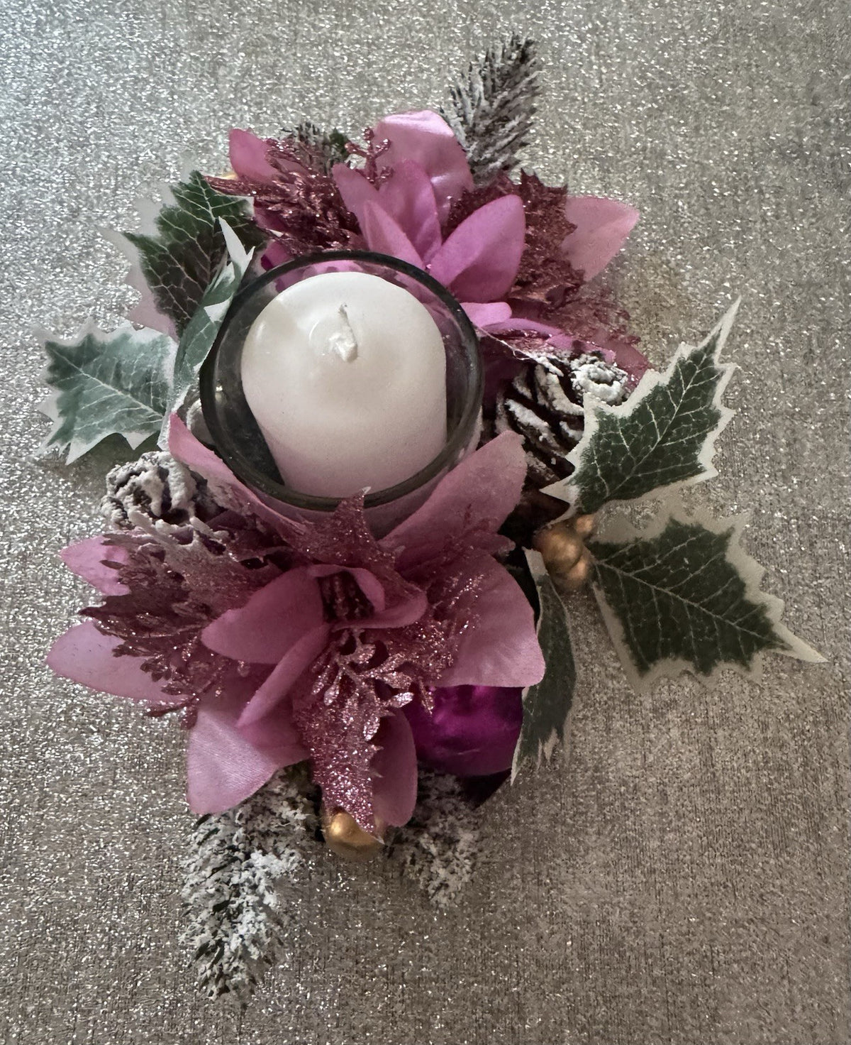 Handmade Pink Christmas Candle Centrepiece Festive Table Decoration Home Decor