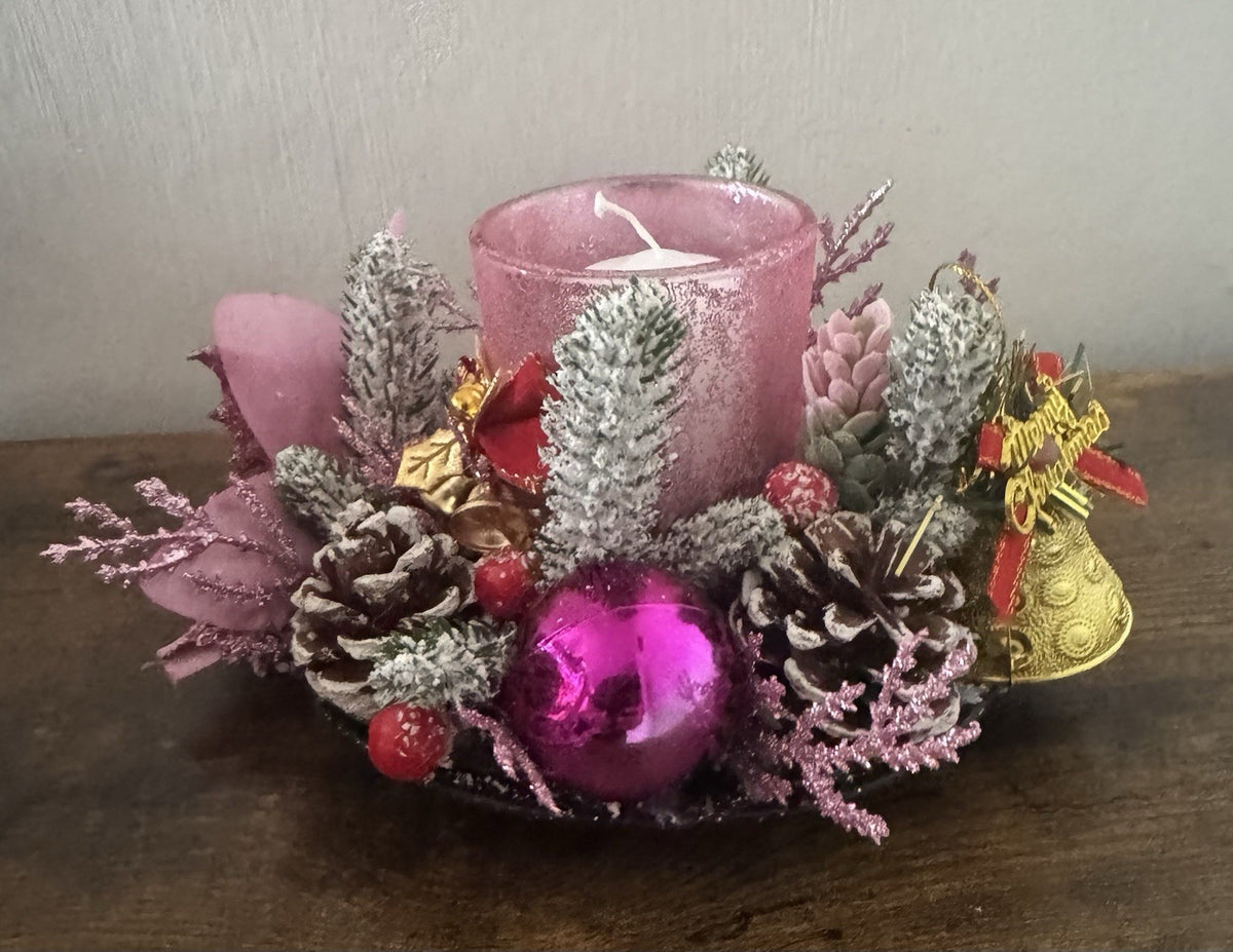 Handmade Pink Christmas Candle Centrepiece Festive Table Decoration Home Decor