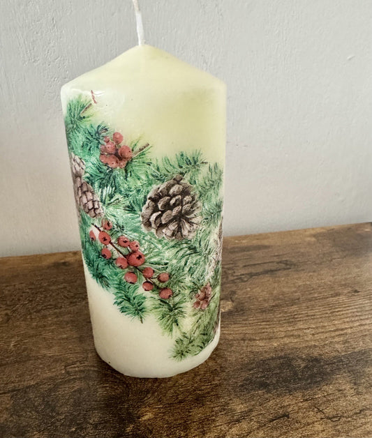 Christmas Pillar Candle Handmade – Holiday Table Centrepiece Home Decor
