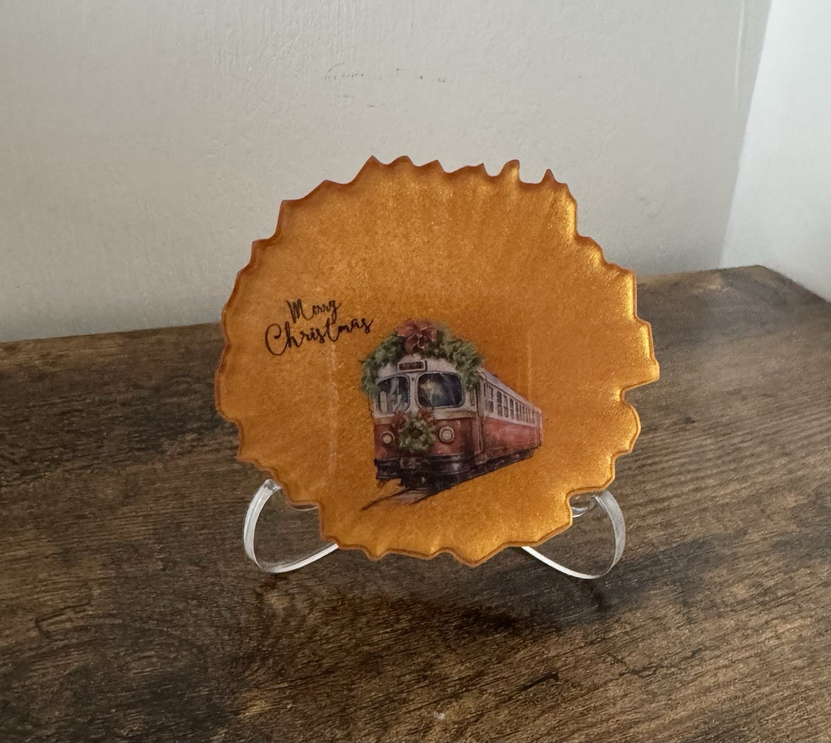 Handmade Resin Christmas Coaster with Stand – Festive Home Decor Gift