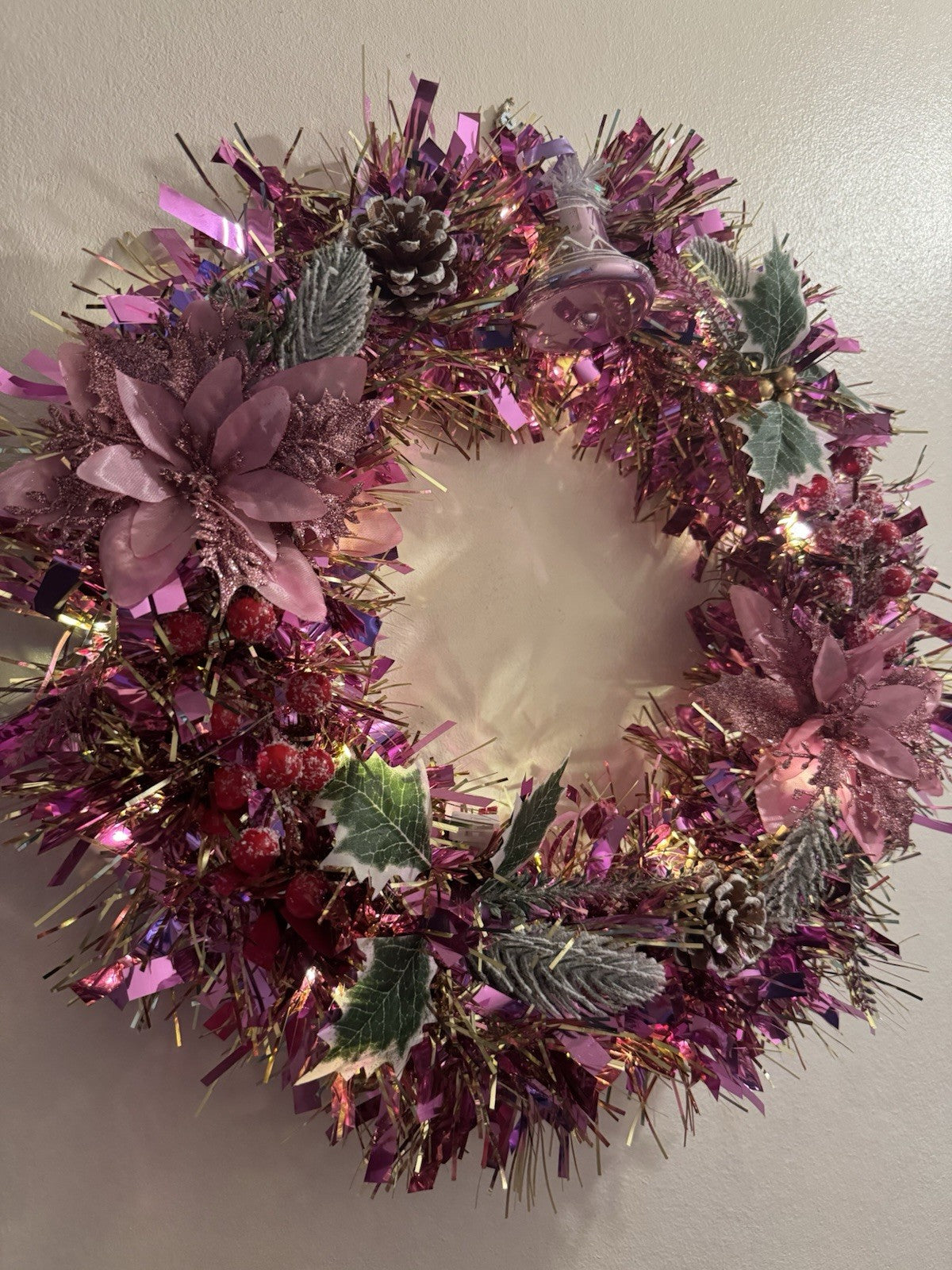 Christmas Wreath Pink with Lights for Front Door Christmas Decoration Wreath UK