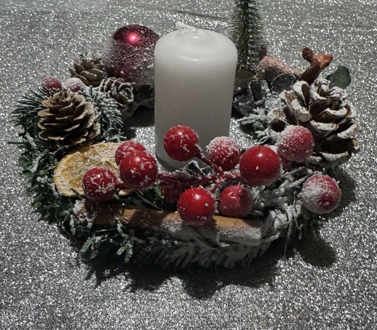 Handcrafted Christmas Centrepiece Wreath Style Table Decor 15 Cm Diameter New