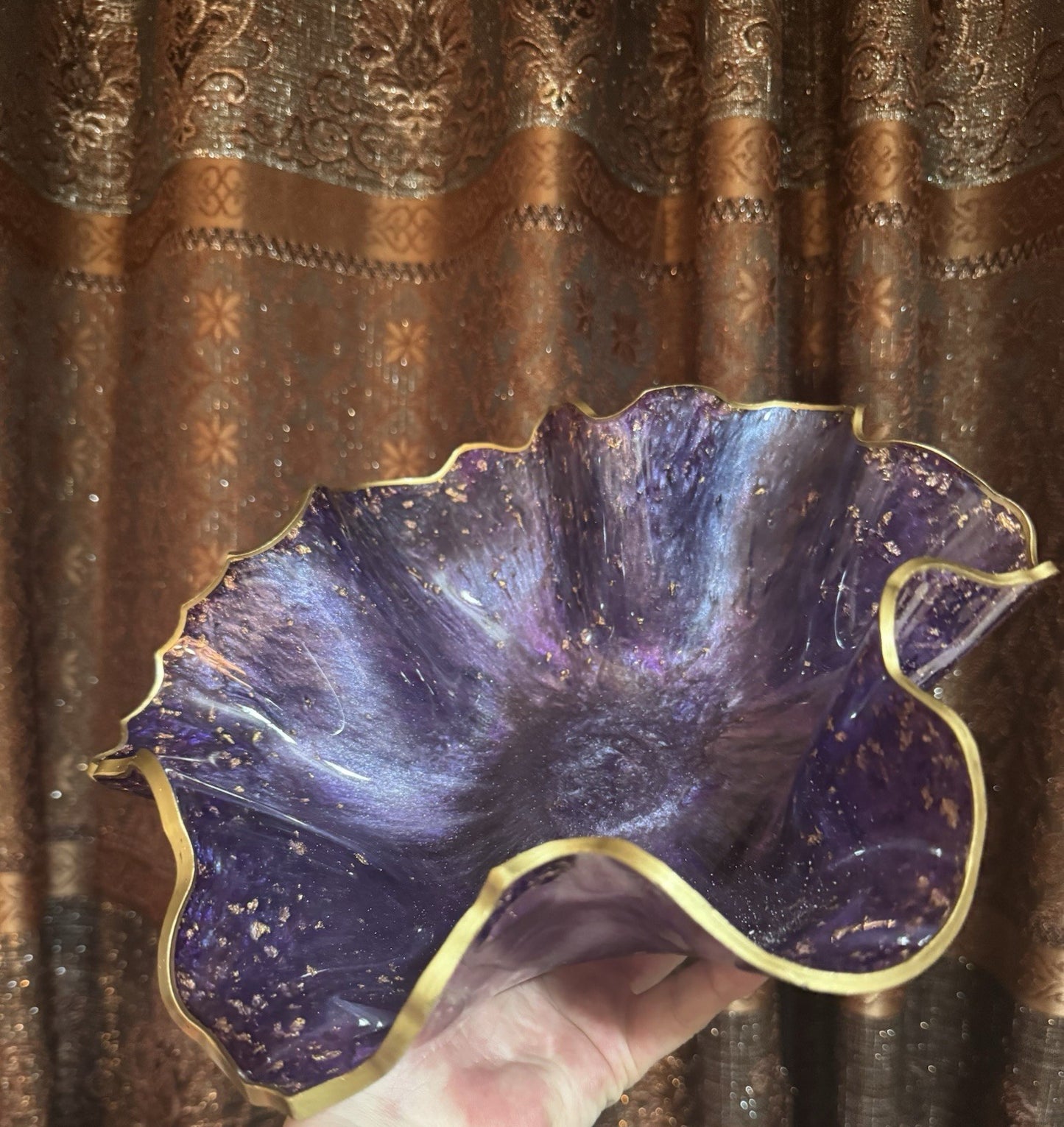 Purple Resin Decorative Bowl – Gold Foil Accent Handmade Home Decor