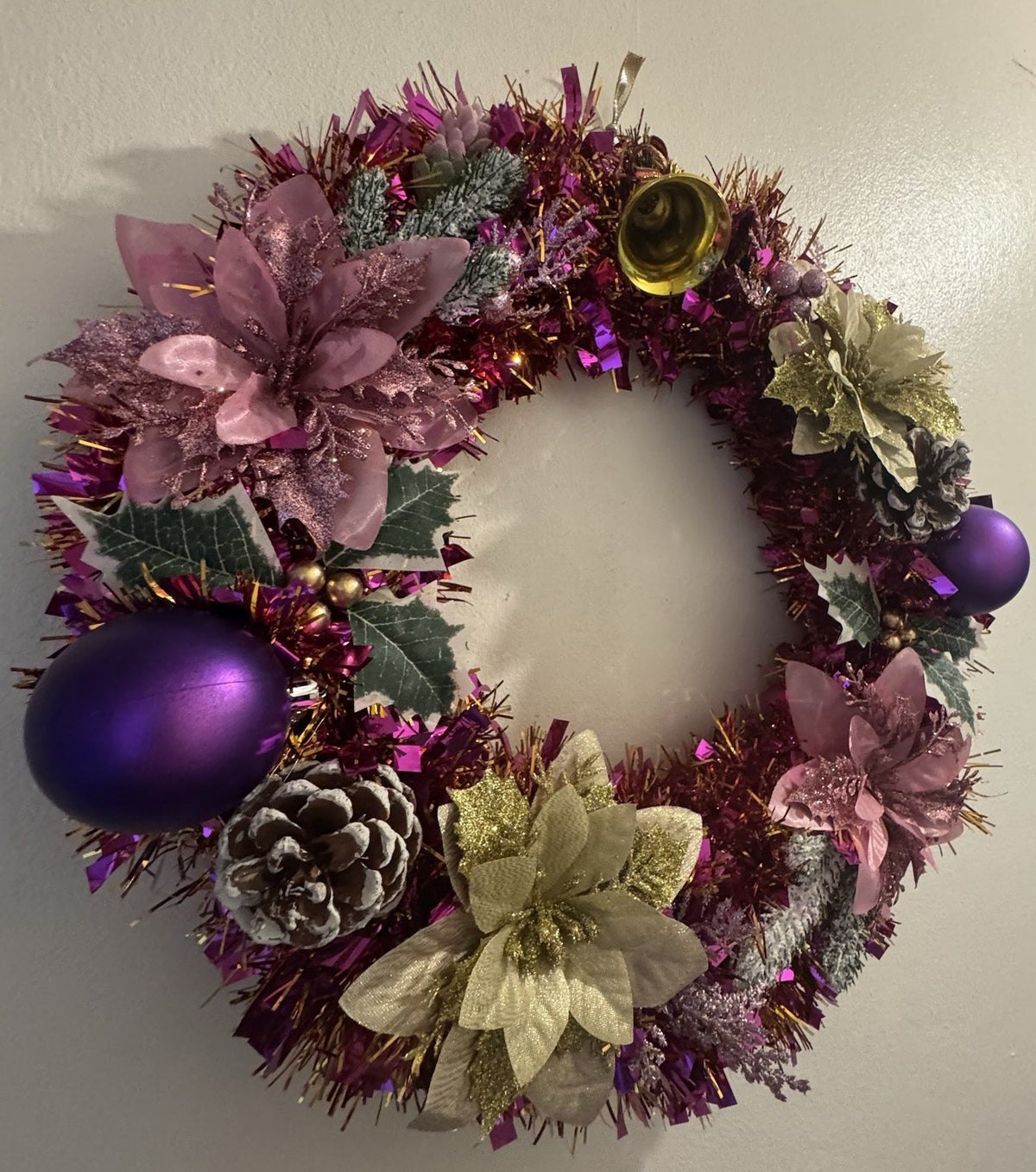 Christmas Wreath Purple and Gold with Lights for Front Door Christmas Wreath UK