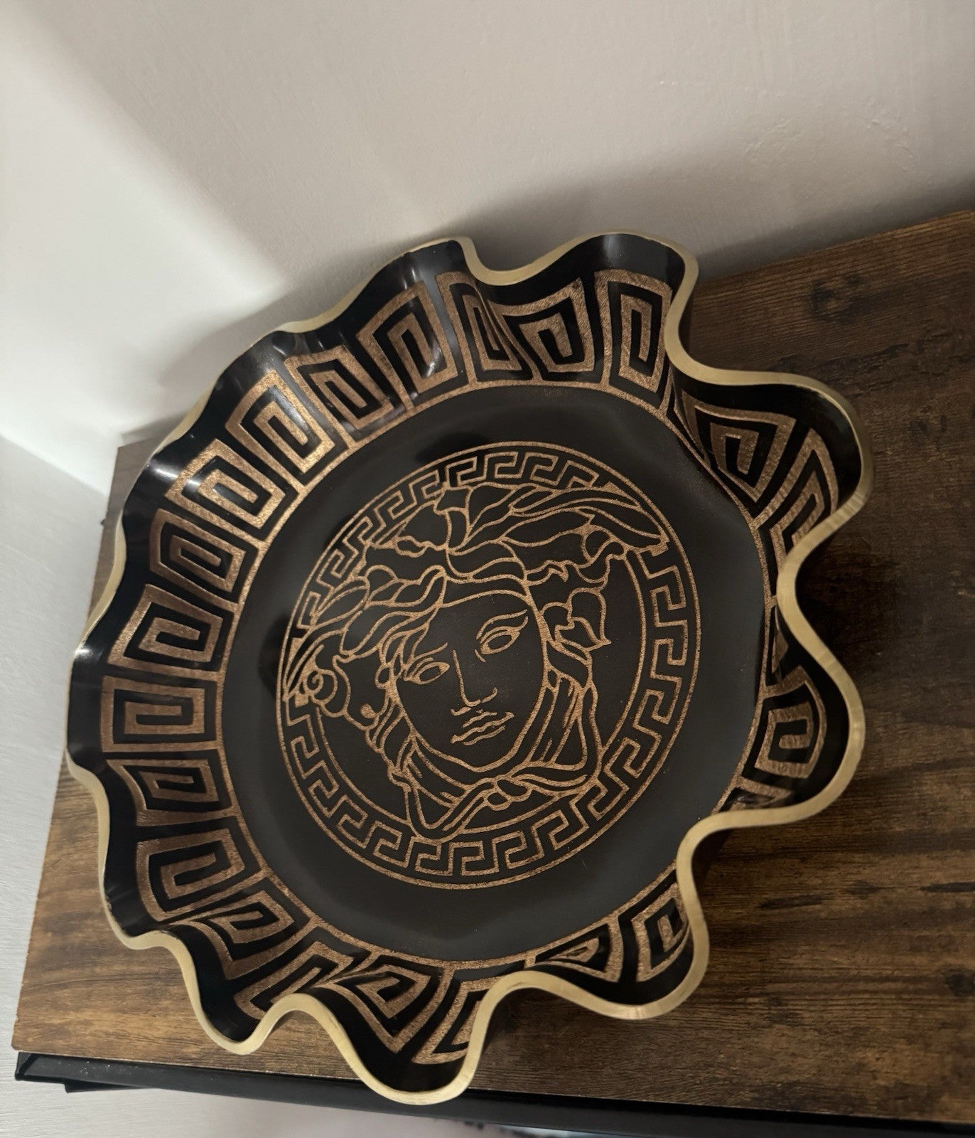 Fruit Bowl Medusa Greek Key Black With Gold