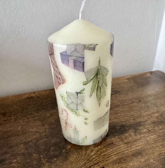 Christmas Pillar Candle Handmade – Holiday Table Centrepiece Home Decor