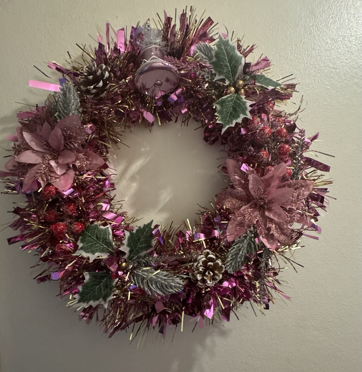Christmas Wreath Pink with Lights for Front Door Christmas Decoration Wreath UK