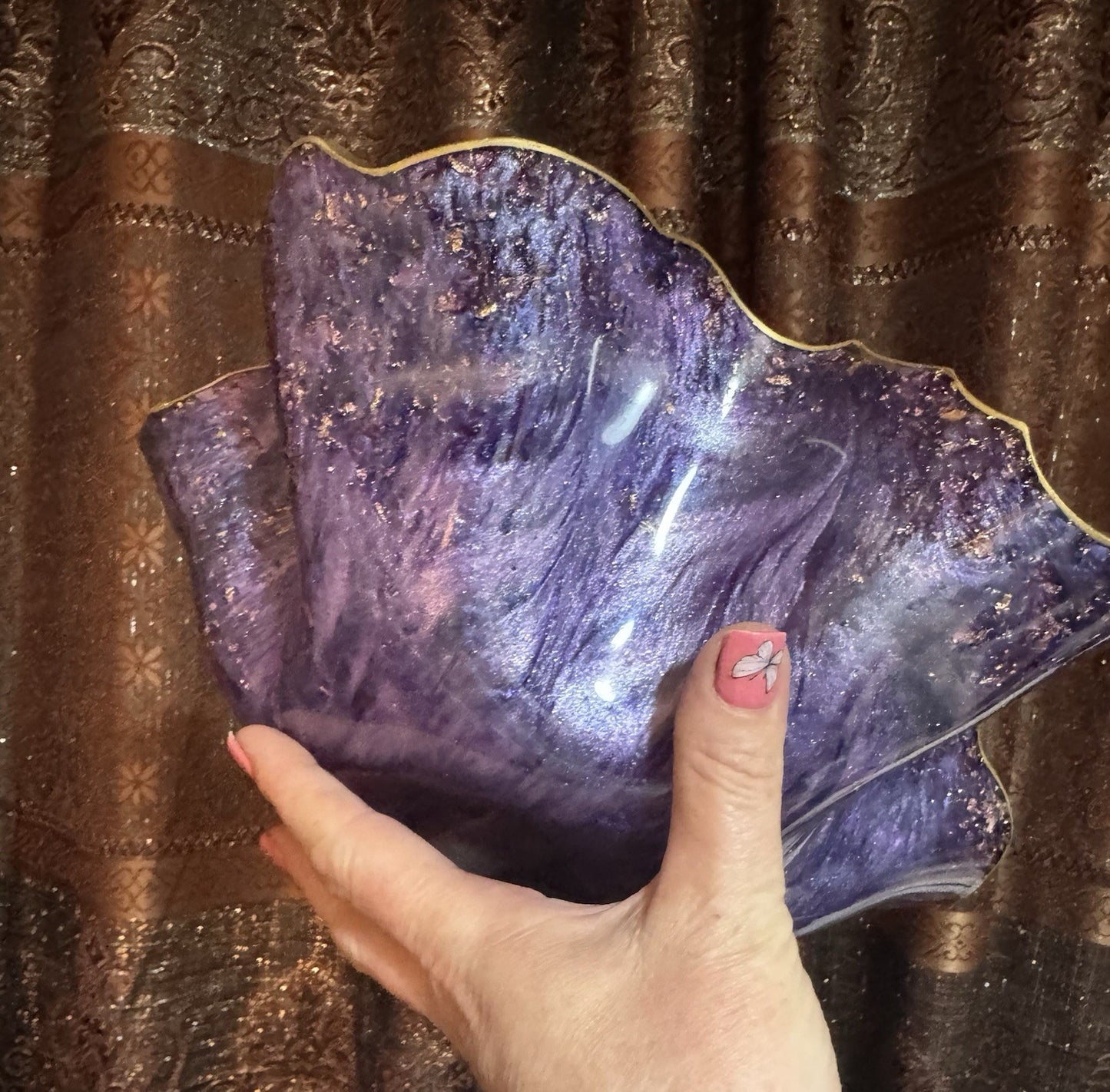Purple Resin Decorative Bowl – Gold Foil Accent Handmade Home Decor