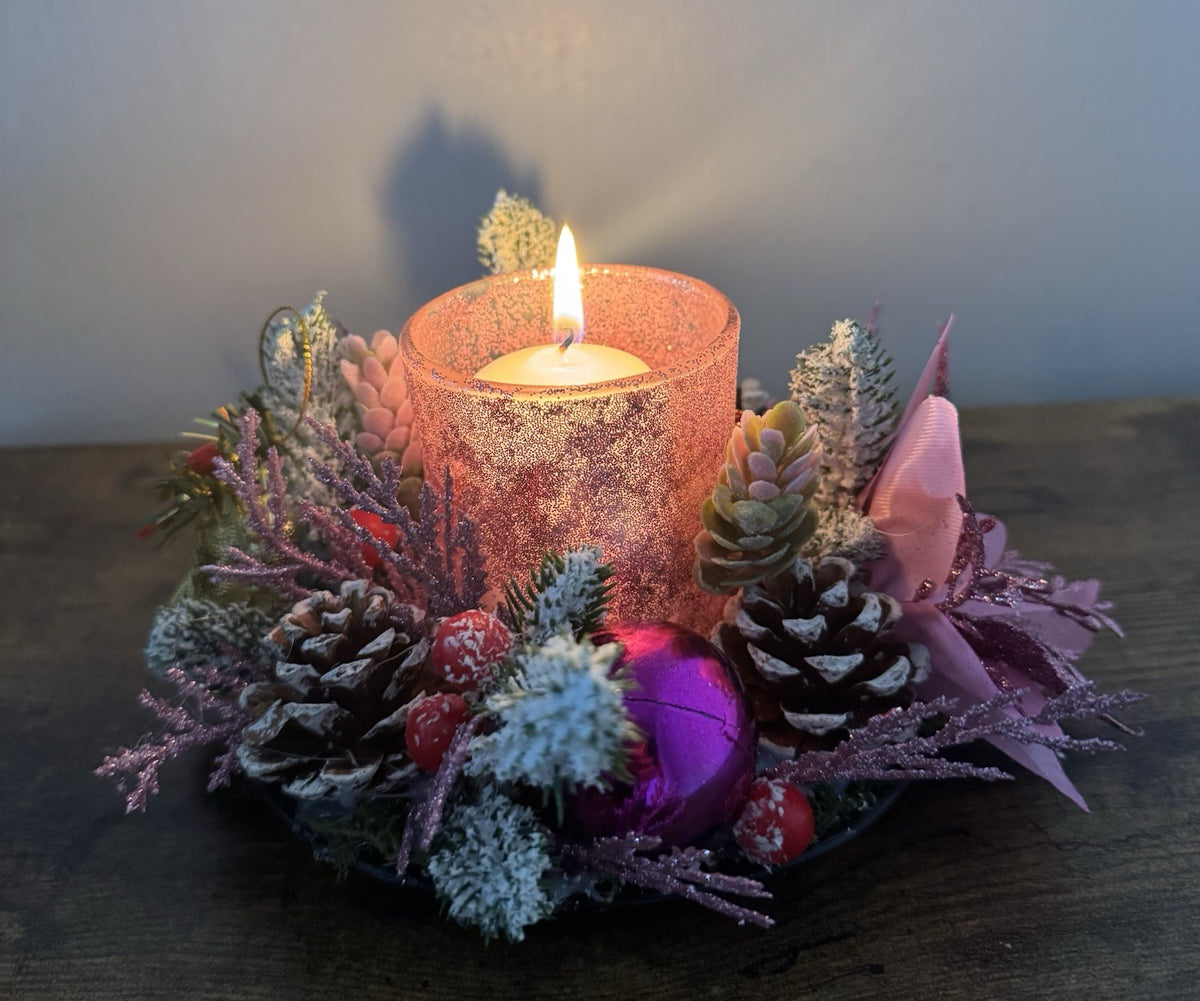 Handmade Pink Christmas Candle Centrepiece Festive Table Decoration Home Decor