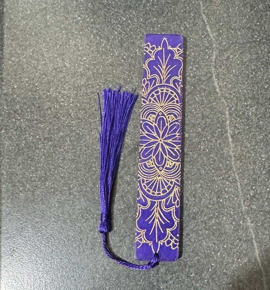 Bookmarks Purple Background  And Gold Embossed Stripe