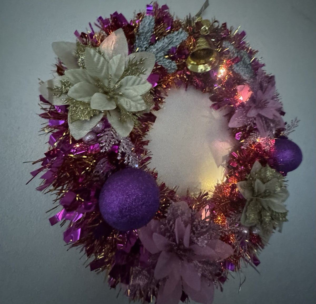 Christmas Wreath Purple and Gold with Lights for Front Door Christmas Wreath UK
