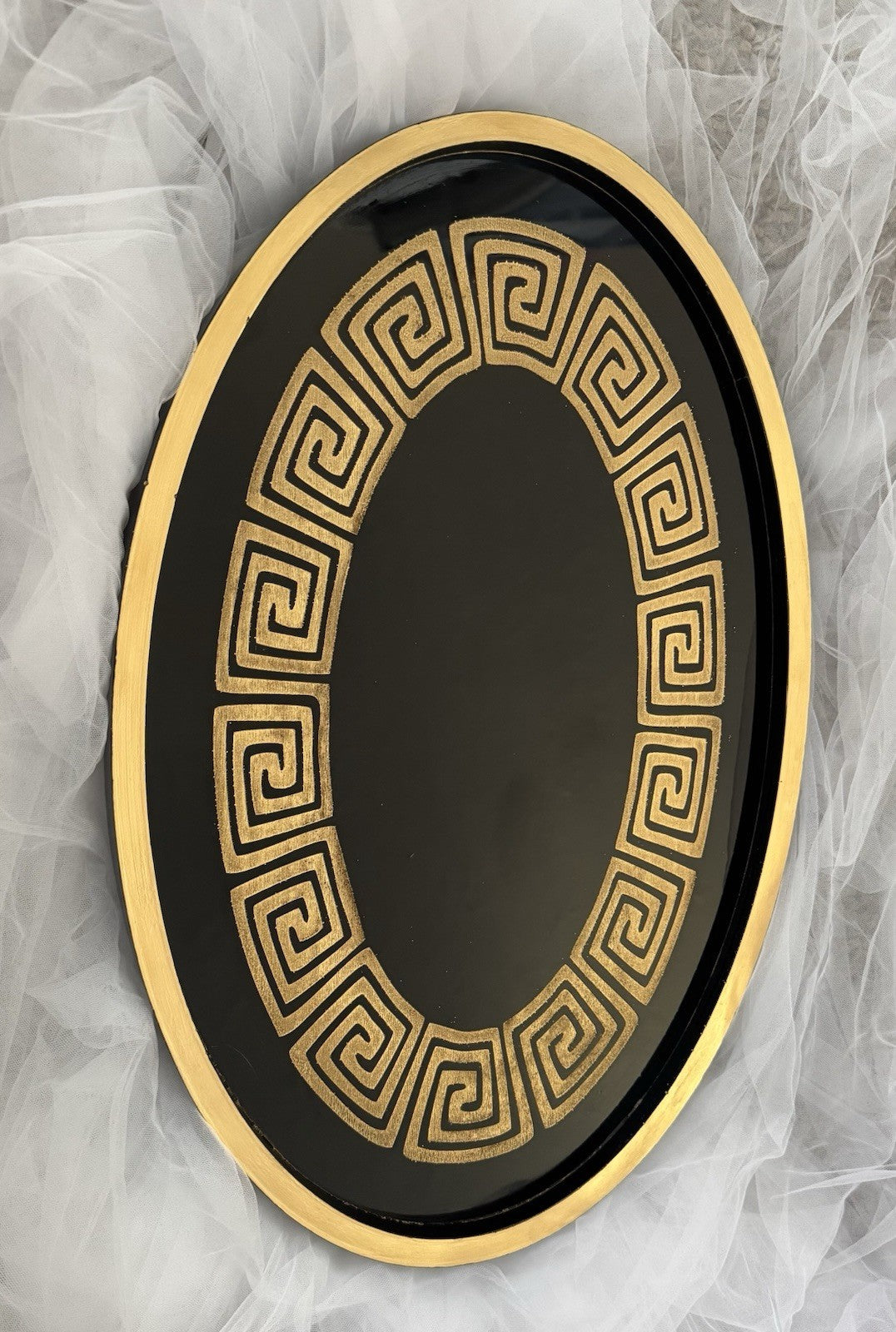Oval Tray Greek Style Black and Gold Table Decoration for Home