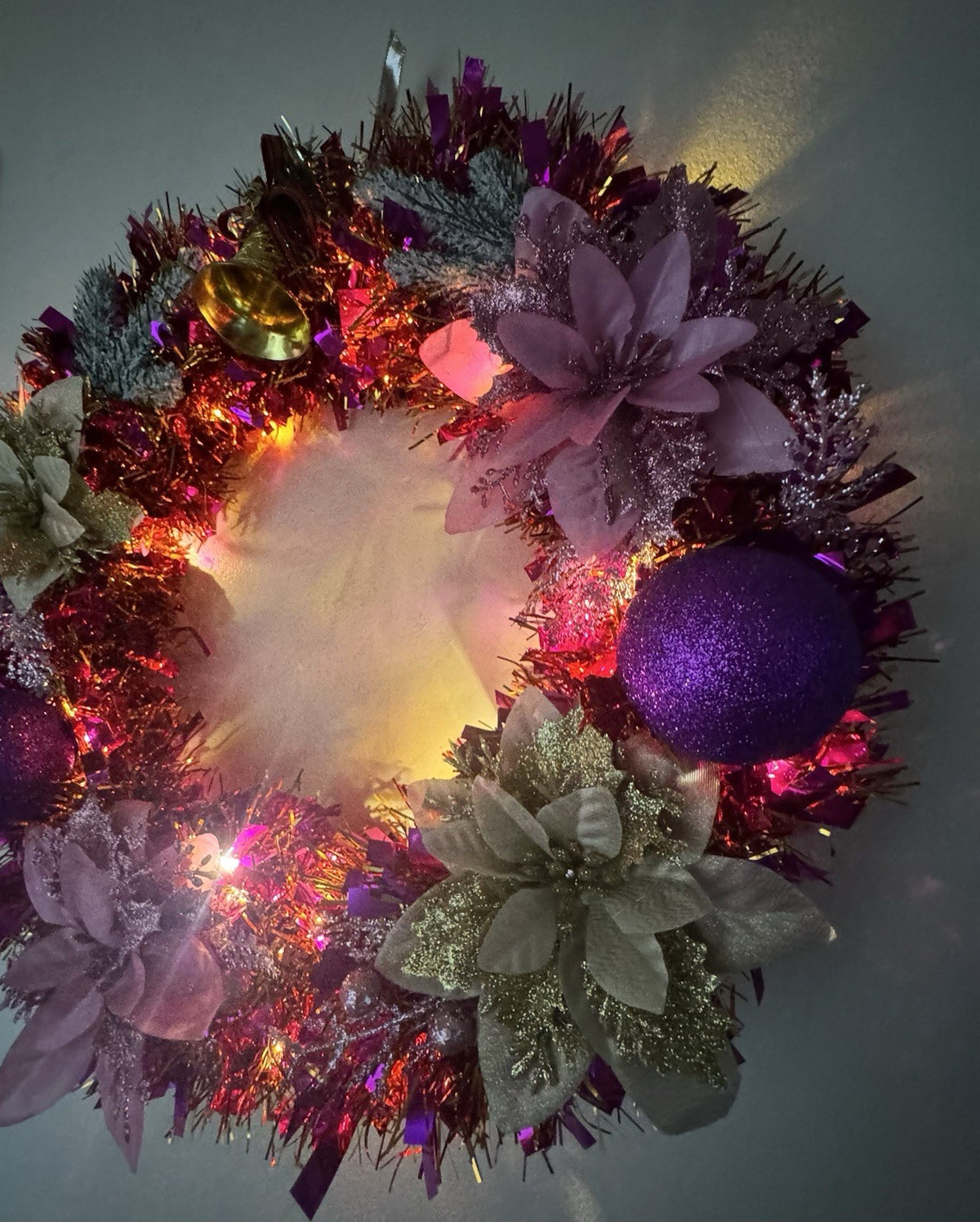Christmas Wreath Purple and Gold with Lights for Front Door Christmas Wreath UK