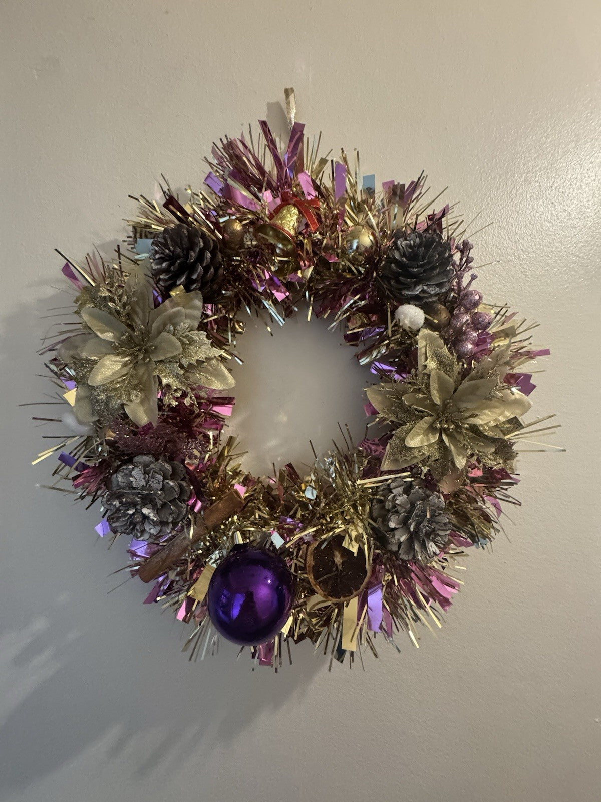 Christmas Wreath Pink and Gold with Lights Christmas Decoration Xmas Wreath