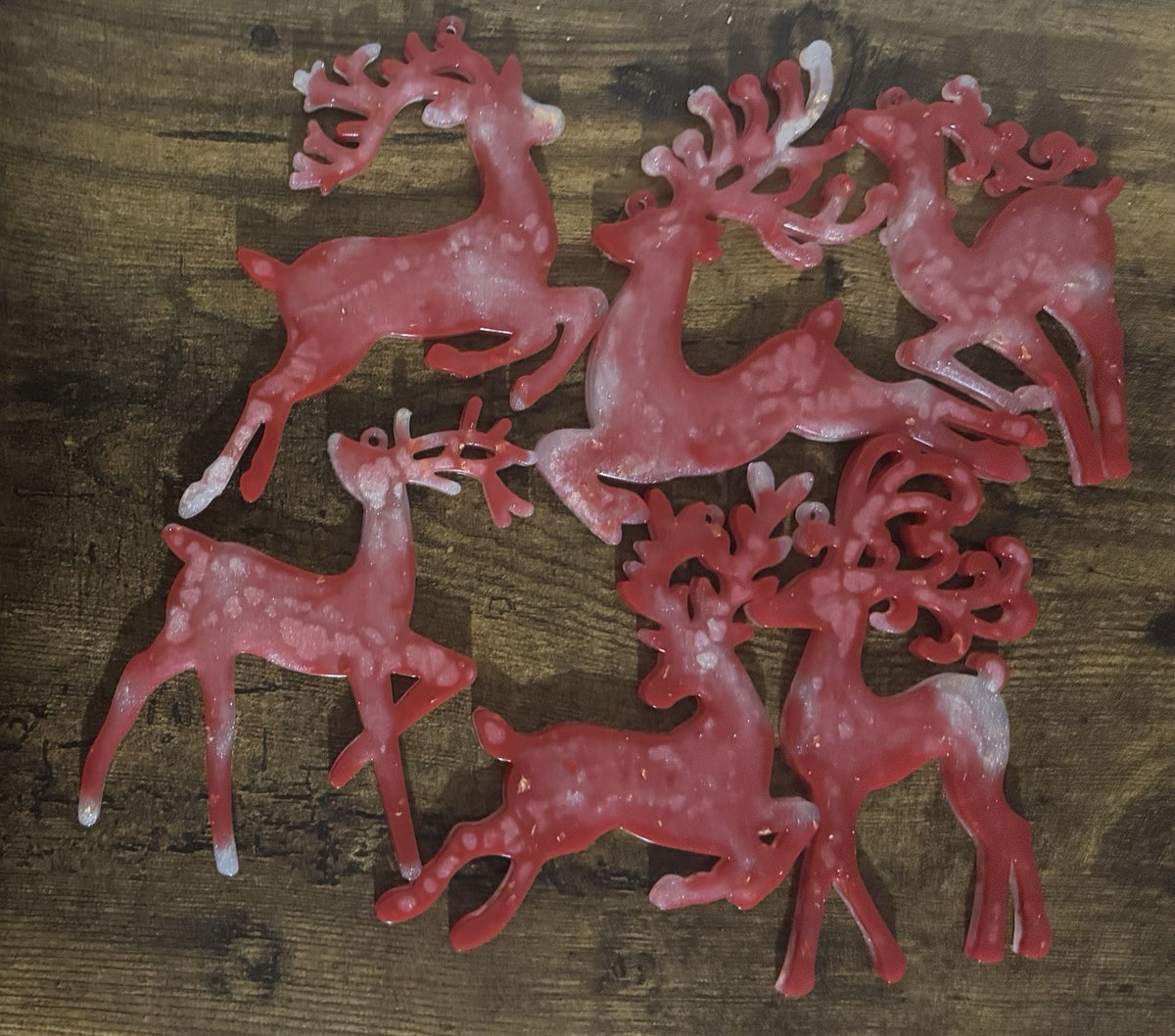 Elegant White and  Red Reindeer Christmas Ornaments – Set of 6 Hanging Decor