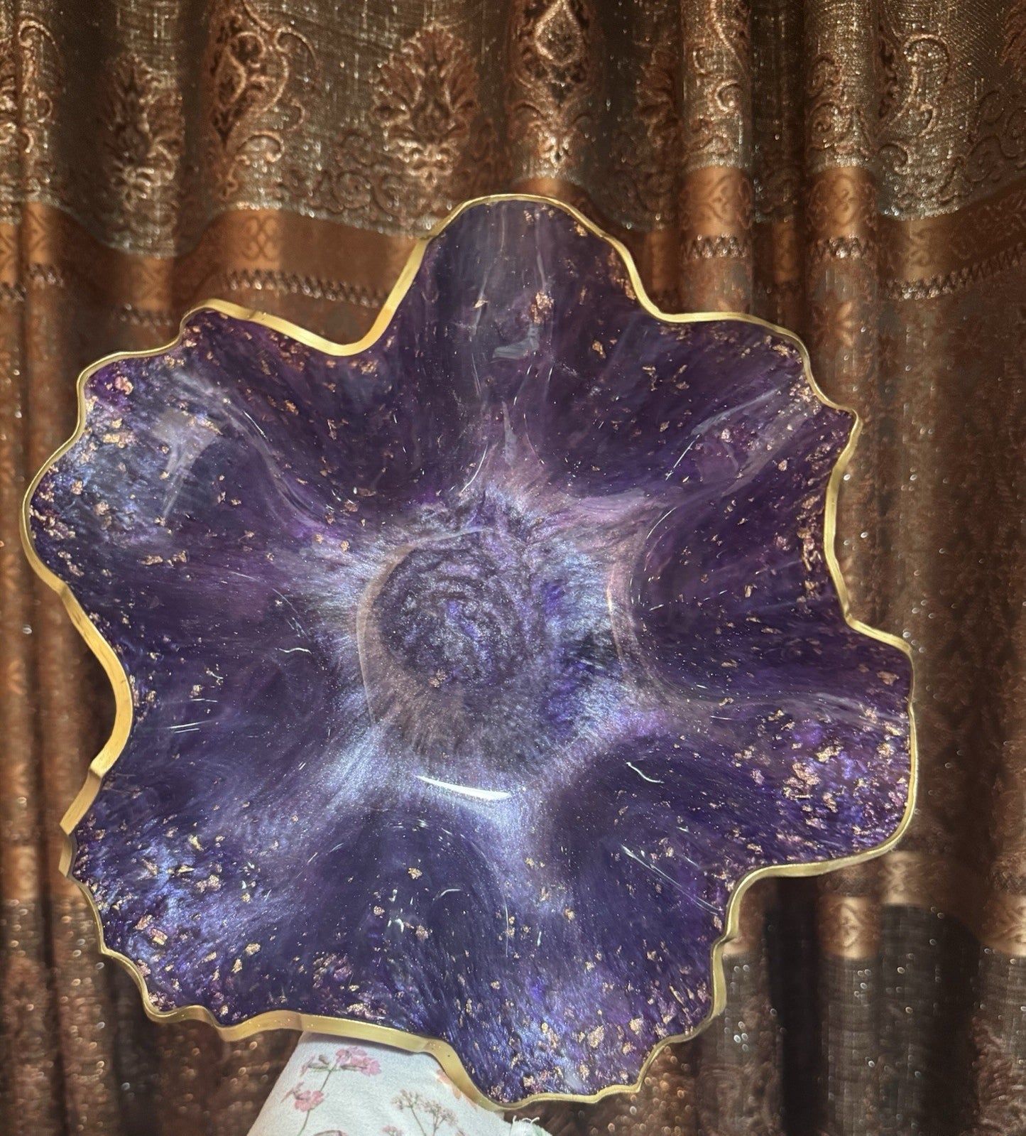 Purple Resin Decorative Bowl – Gold Foil Accent Handmade Home Decor