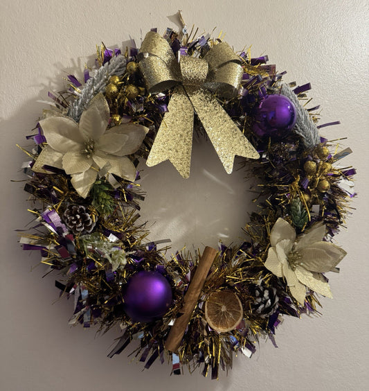 Christmas Wreath Purple and Gold with Lights for Front Door Christmas Wreath UK