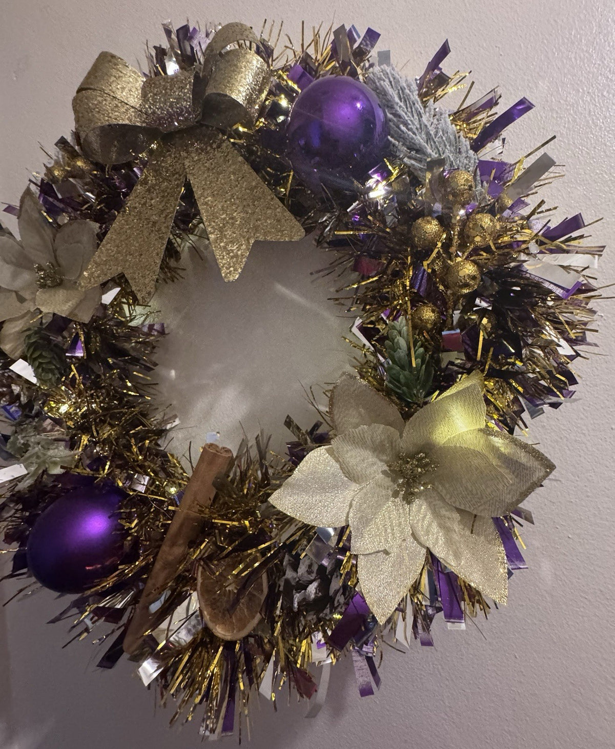 Christmas Wreath Purple and Gold with Lights for Front Door Christmas Wreath UK