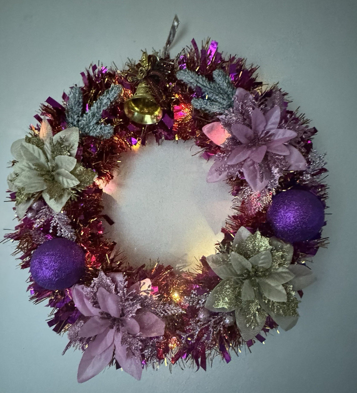 Christmas Wreath Purple and Gold with Lights for Front Door Christmas Wreath UK