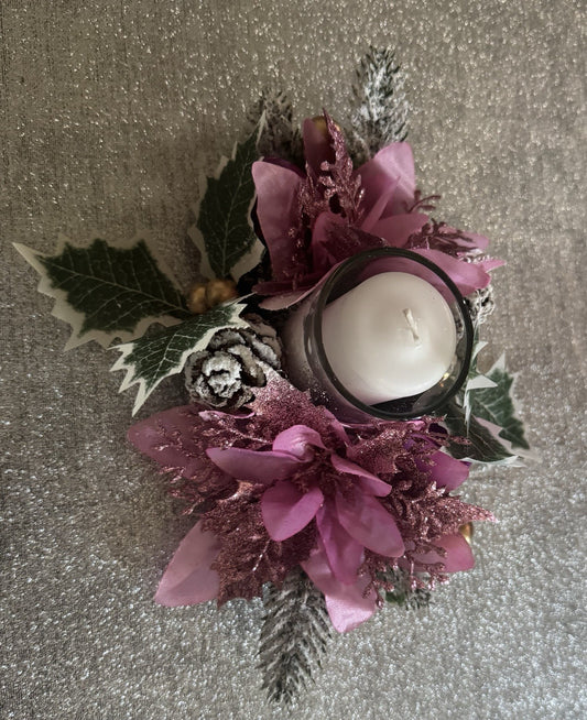 Handmade Pink Christmas Candle Centrepiece Festive Table Decoration Home Decor