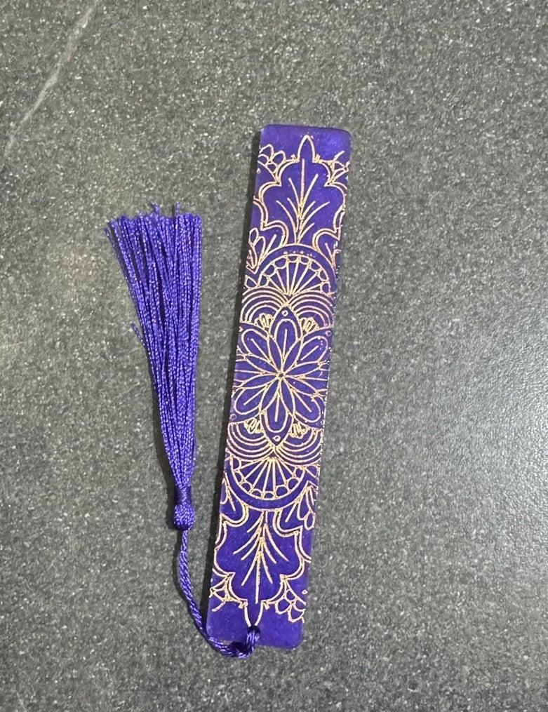 Bookmarks Purple Background  And Gold Embossed Stripe
