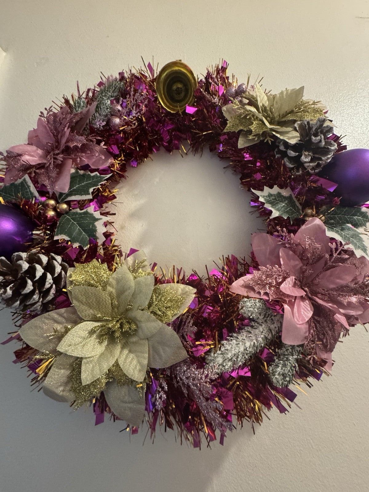 Christmas Wreath Purple and Gold with Lights for Front Door Christmas Wreath UK