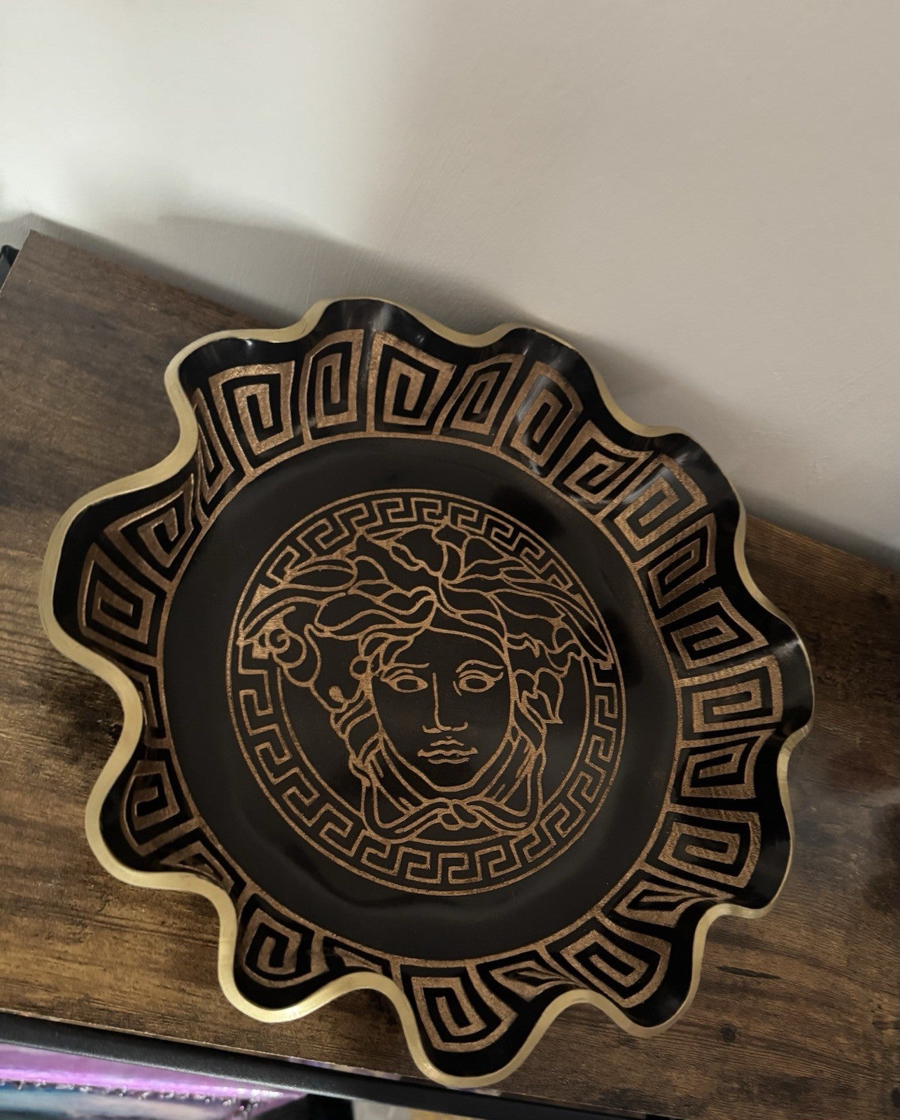 Fruit Bowl Medusa Greek Key Black With Gold