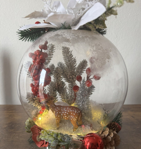 Handmade Giant Christmas Light Up Globe with Deer & Winter Scene Decoration New