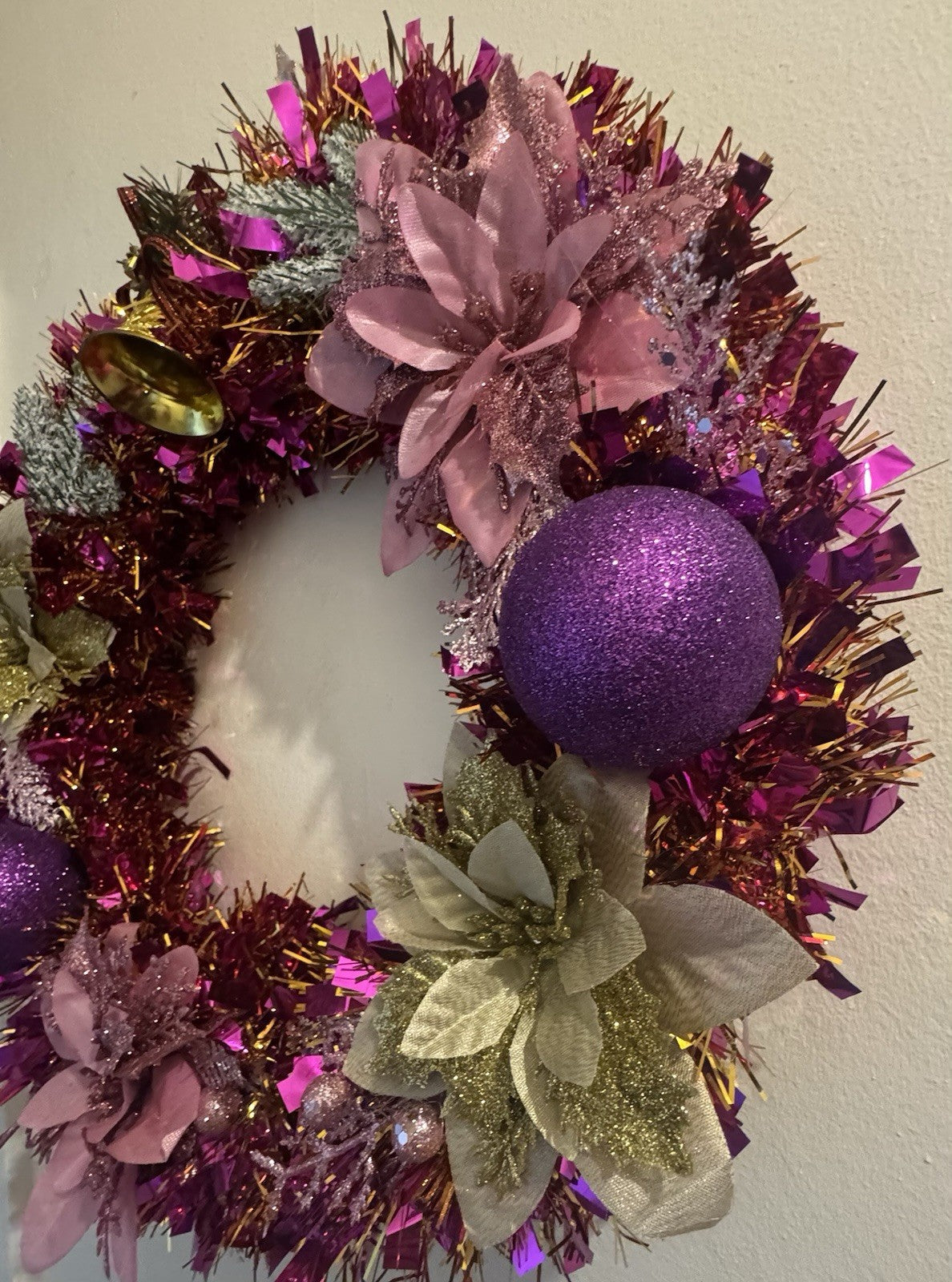 Christmas Wreath Purple and Gold with Lights for Front Door Christmas Wreath UK