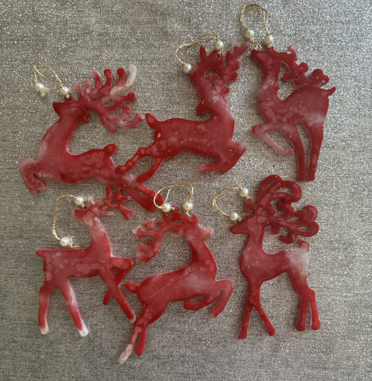 Elegant White and  Red Reindeer Christmas Ornaments – Set of 6 Hanging Decor